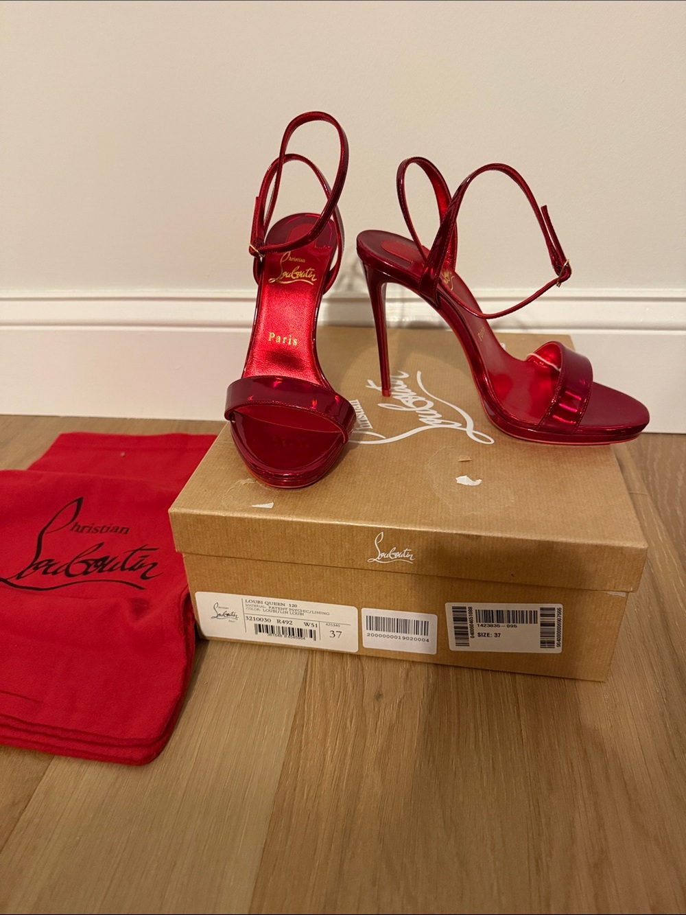 Christian Louboutin Loubi Queen Metallic Red Patent metallic Stiletto Sandals